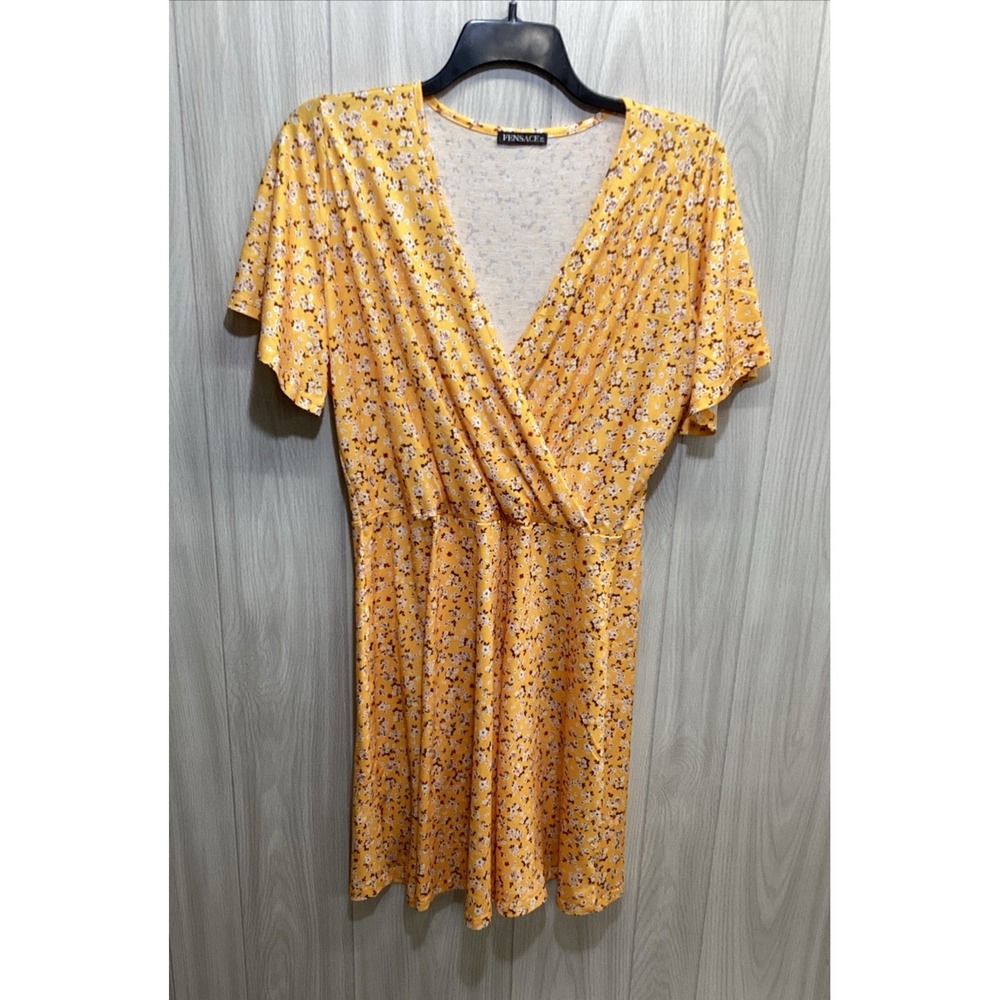 FENSACE Women's (Size XL) Pull Over Short Sleeve V-Neck Floral Dress